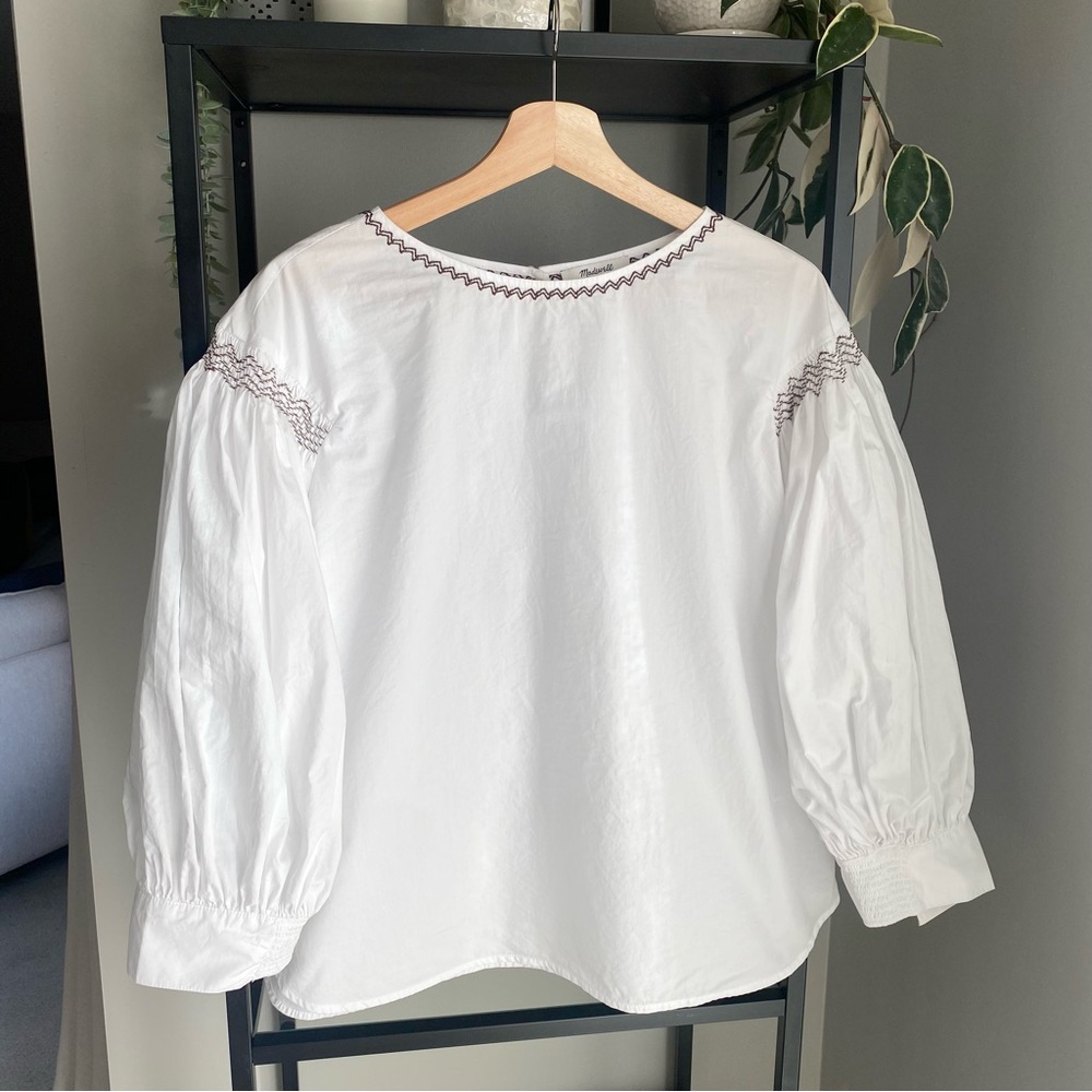 Madewell Embroidered Poplin Balloon Sleeve Top